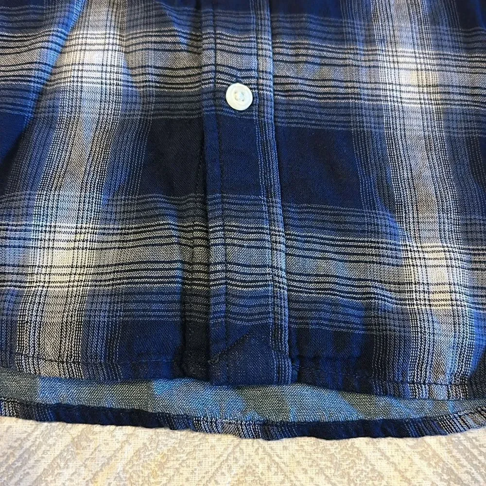 Gap Kids Boys Navy Blue & White Plaid Button Down Shirt - Size S 6/7